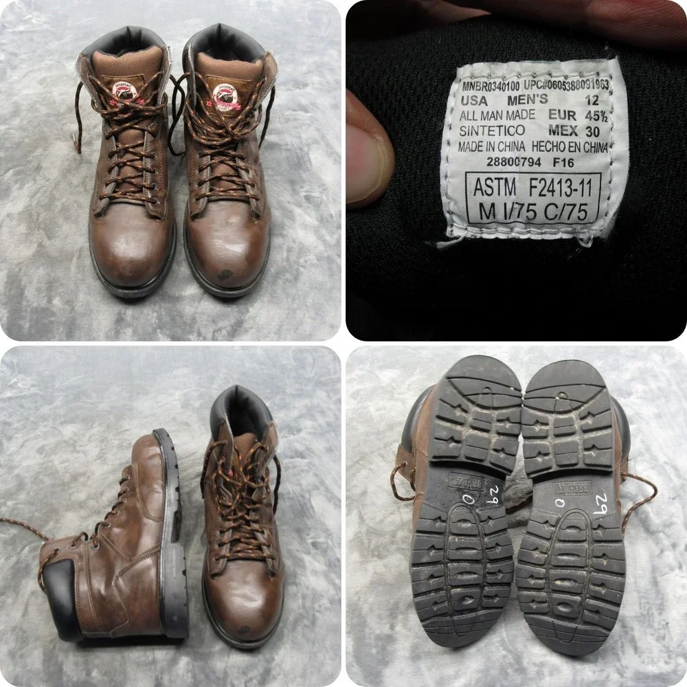 Brahma Work Boots Men 12 Brown Leather Steel Toe Oil Slip Resistant Lace Logger
